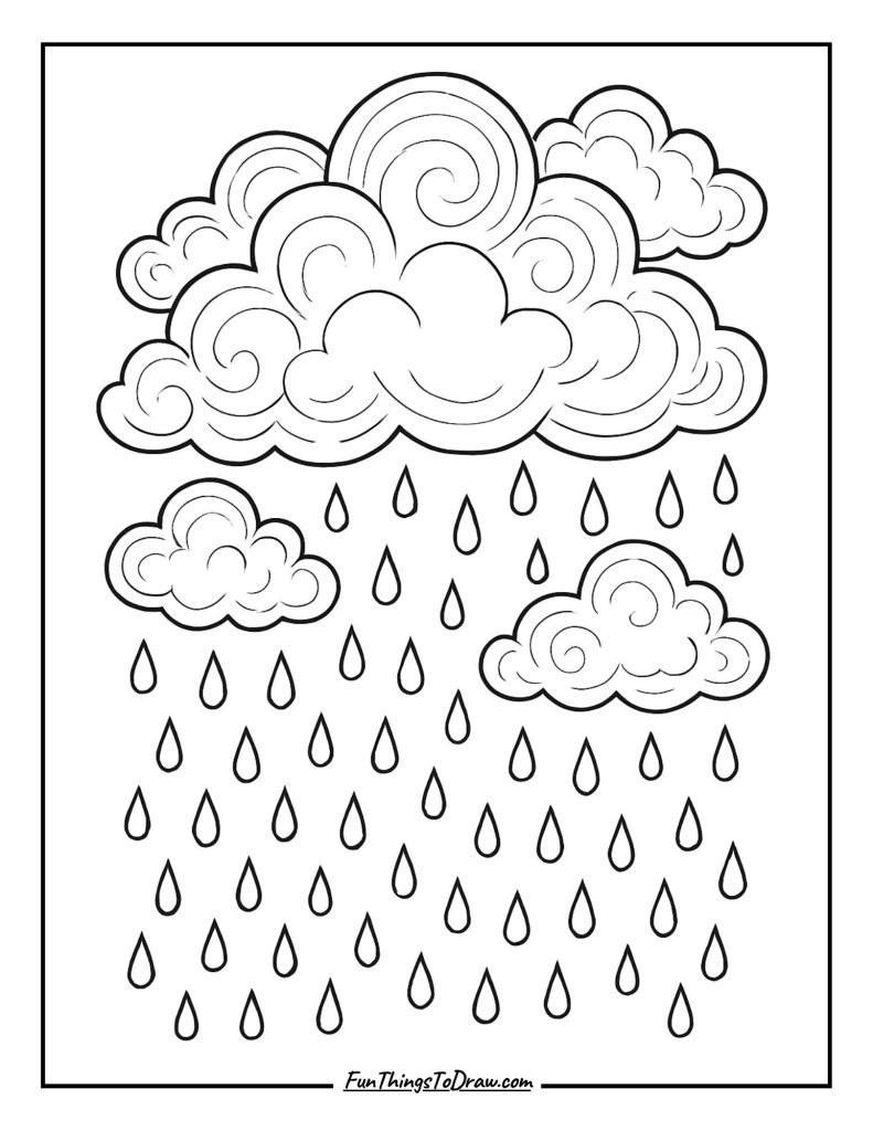 November rain clouds with raindrop patterns coloring sheet