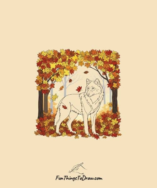 Drawing of Wolf in Autumn