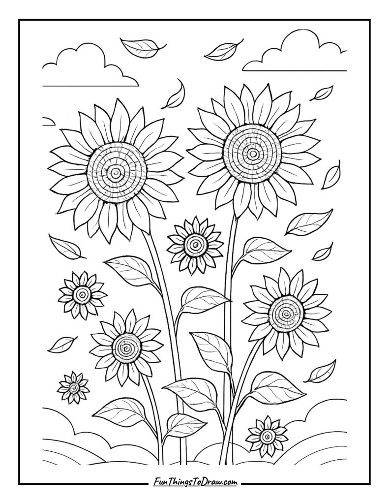 Autumn Sunflower Field coloring page