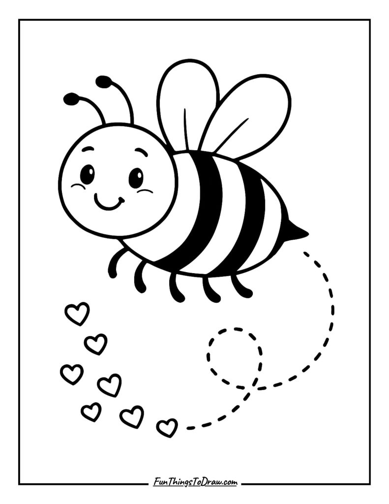 Bee with a Heart Trail Coloring Page