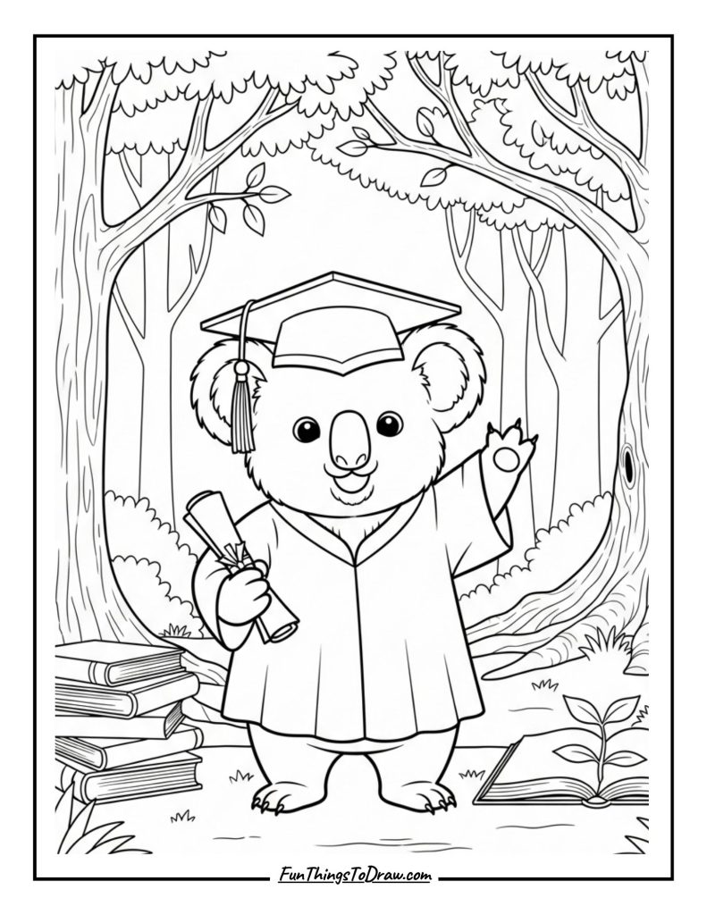 Koala in a Graduation Cap Coloring Sheet