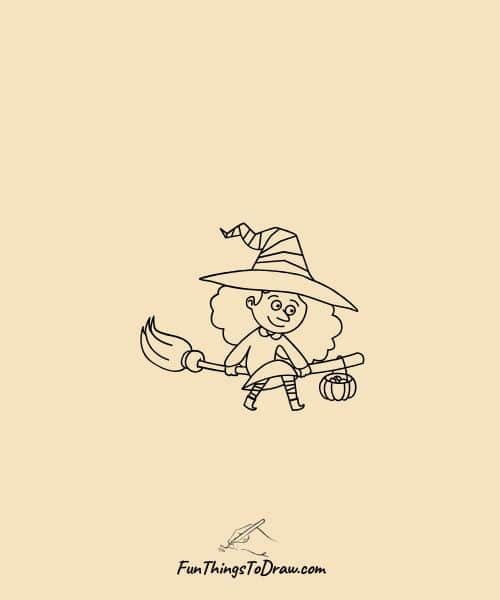 Witch on broom drawing