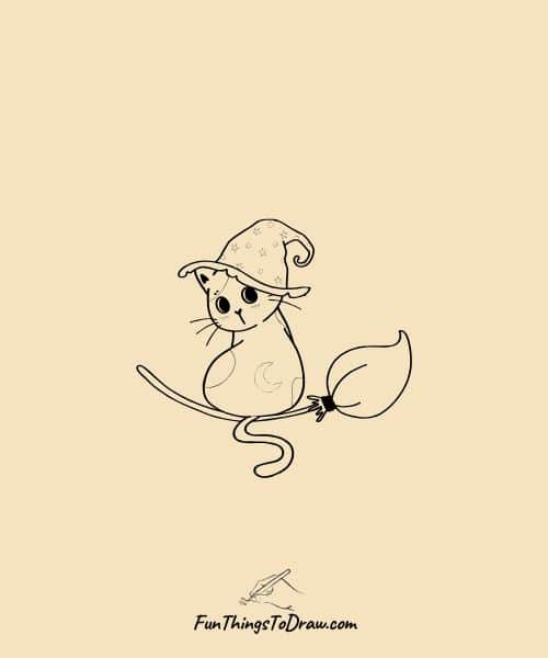drawing of cat on broom