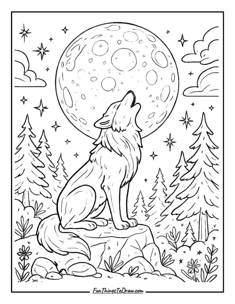 January Full Wolf Moon Coloring Idea