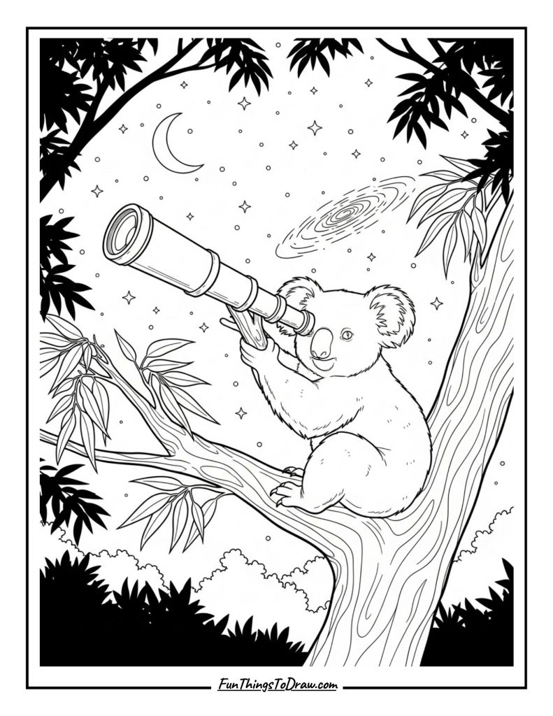Koala with a Telescope Coloring Sheet