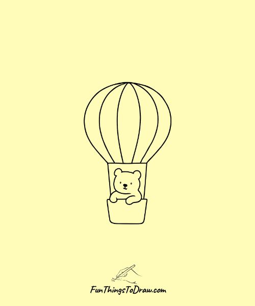 drawing of a bear in hot air balloon