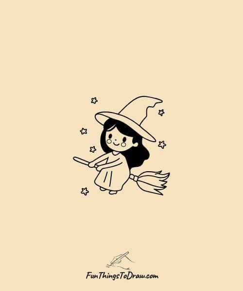Cute cartoon style witch and broom