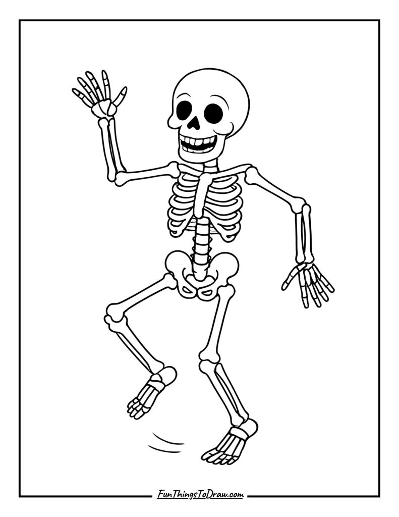 Dancing Skeleton enjoying halloween coloring page