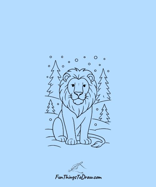 Drawing of Lion in Winter Scene