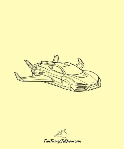 Futuristic Flying Car Drawing Idea