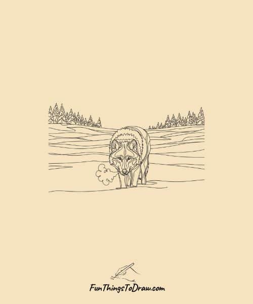 Drawing of Lone Wolf in Snow