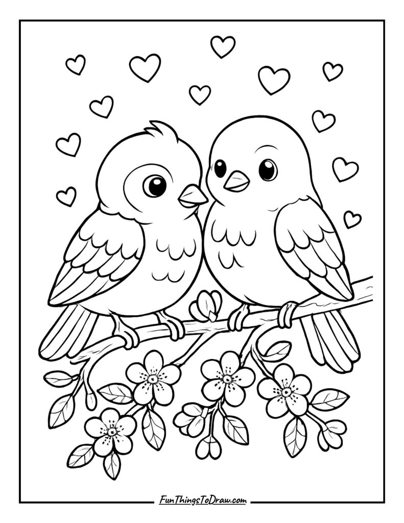 Lovebirds on a Branch Coloring Page
