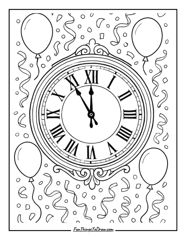 New Year's Eve Countdown Clock Coloring Page