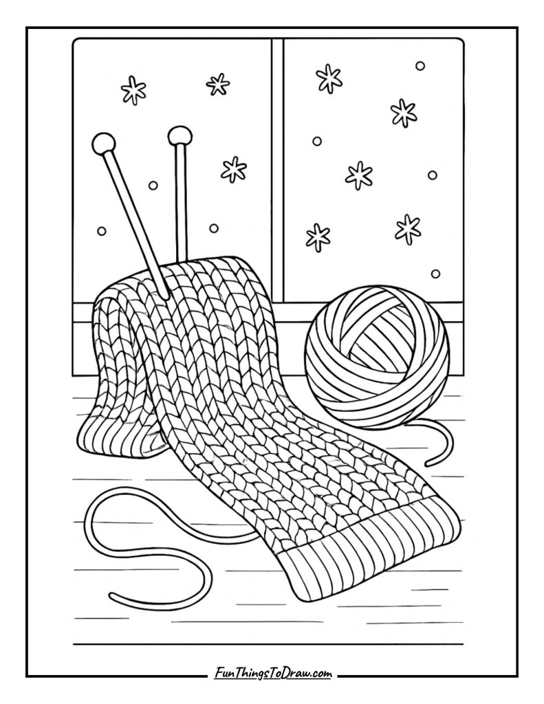 Knitting and Yarn in January Coloring Idea