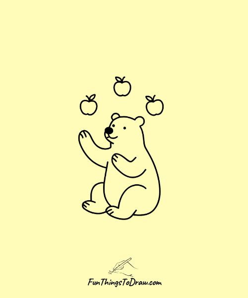 easy drawing of a bear juggling apples