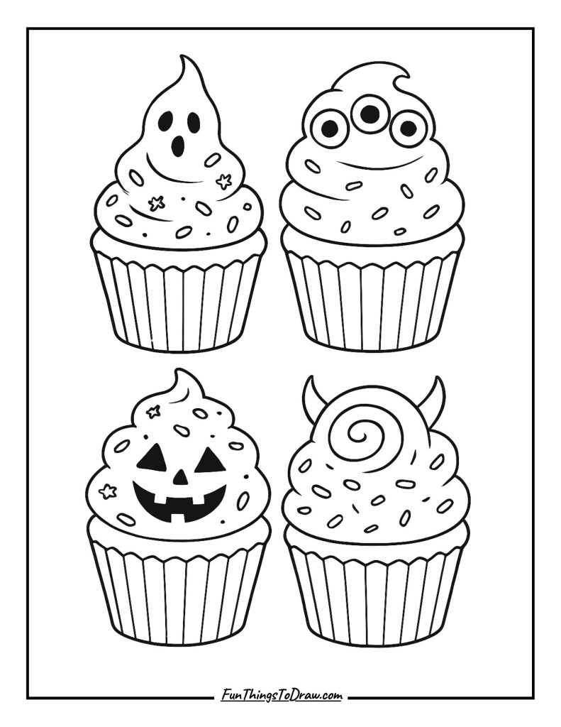 Halloween cupcakes coloring page