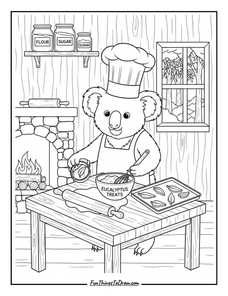 Koala in a Chef's Hat Coloring Sheet