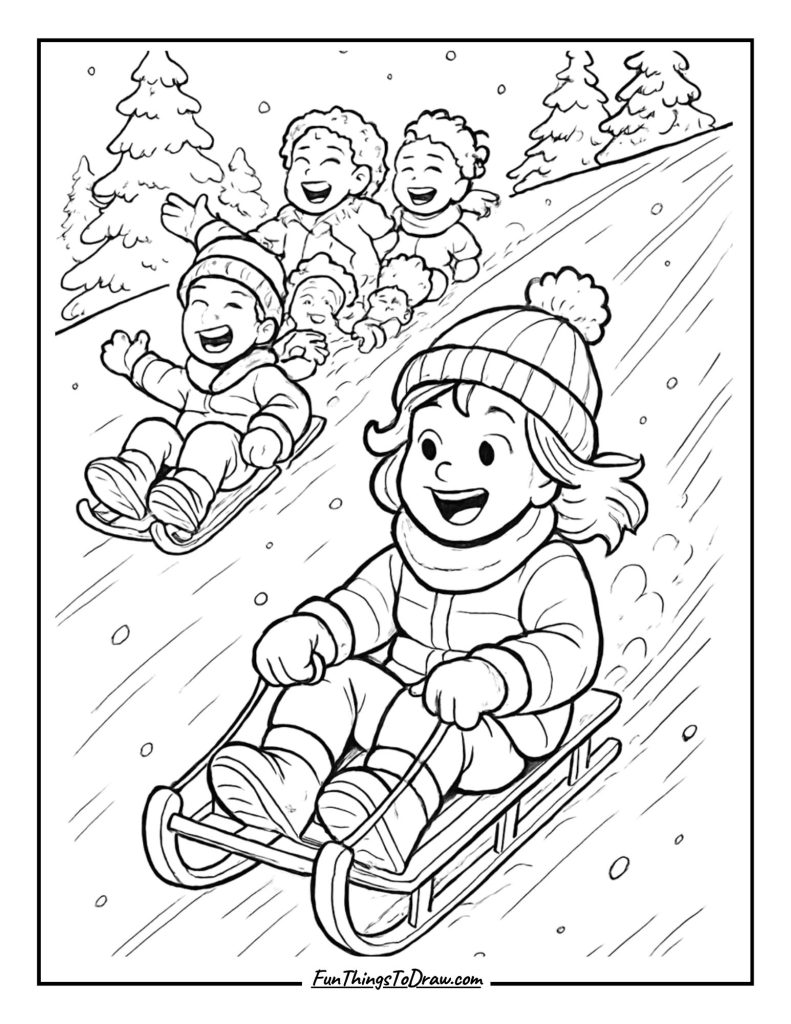 Sledding Down a Hill Coloring Sheet