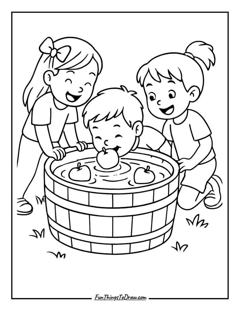 Apple Bobbing coloring page