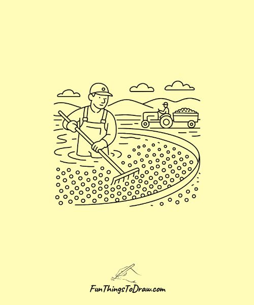 Drawing of Cranberry Bog Harvest