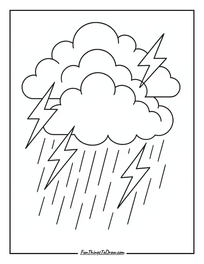 November storm clouds with lightning patterns coloring page