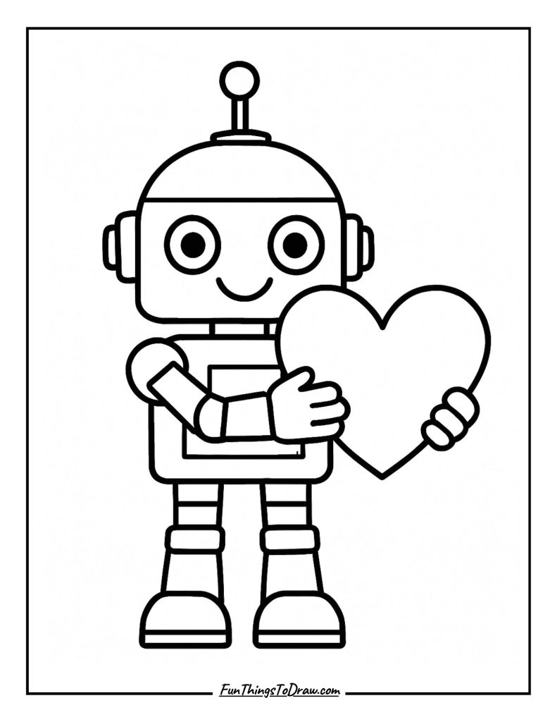 Robot Holding a Heart Coloring Page