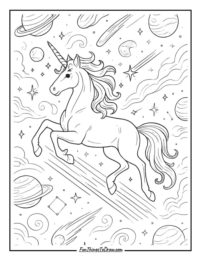 Shooting Star Unicorn Coloring Page