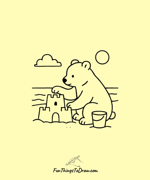 Bear building a sandcastle