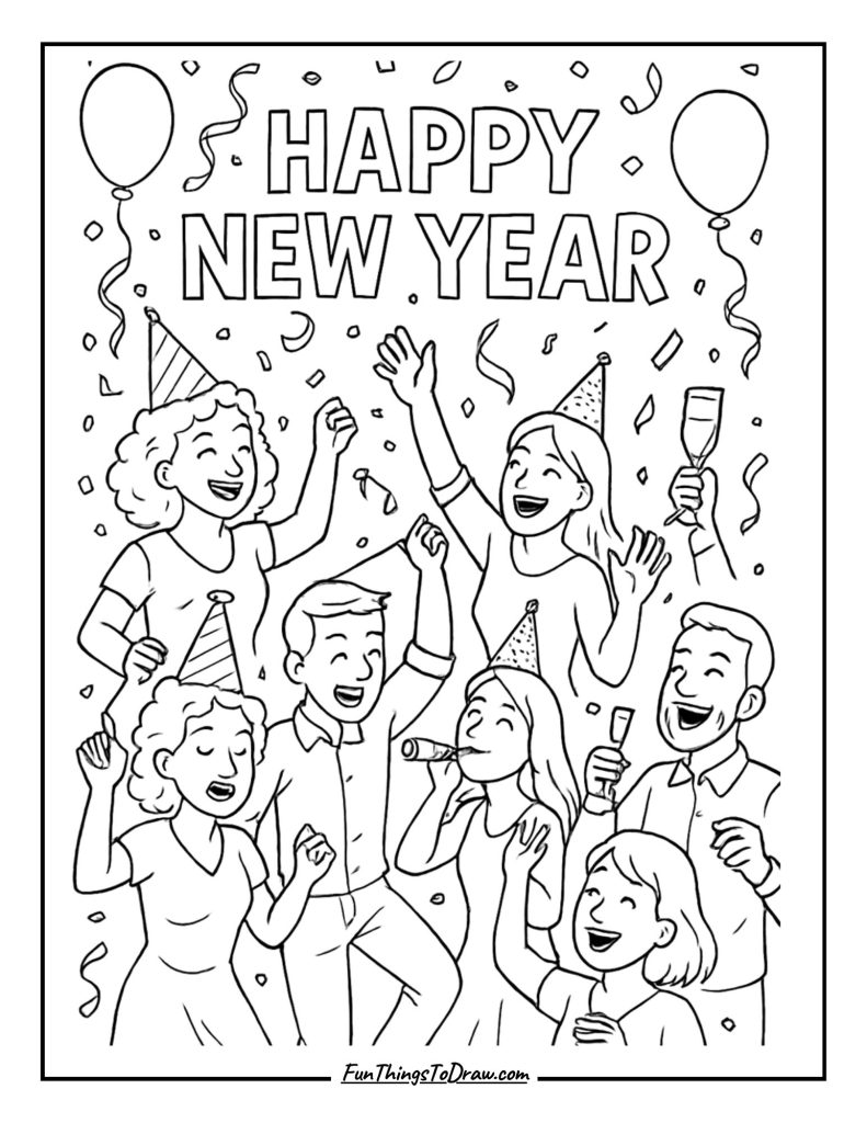 New Year's Eve Party Coloring Page