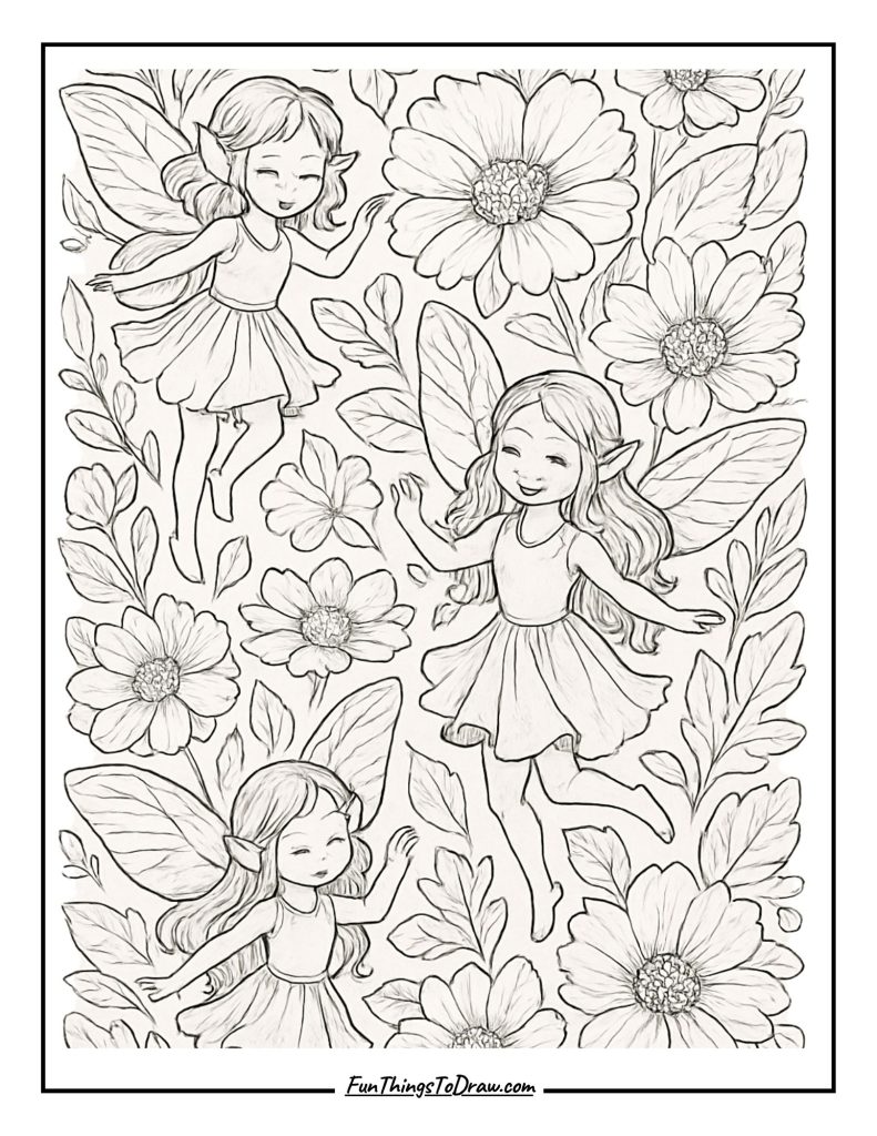 Autumn Fairy Garden Coloring Page