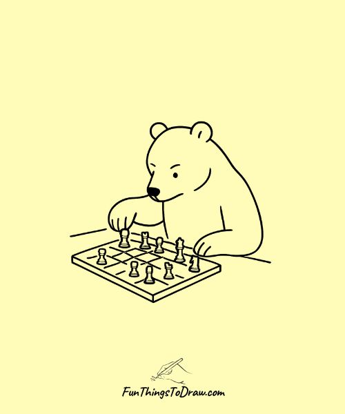 Drawing of a bear playing chess