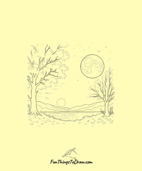 Drawing of Harvest Moon Rising