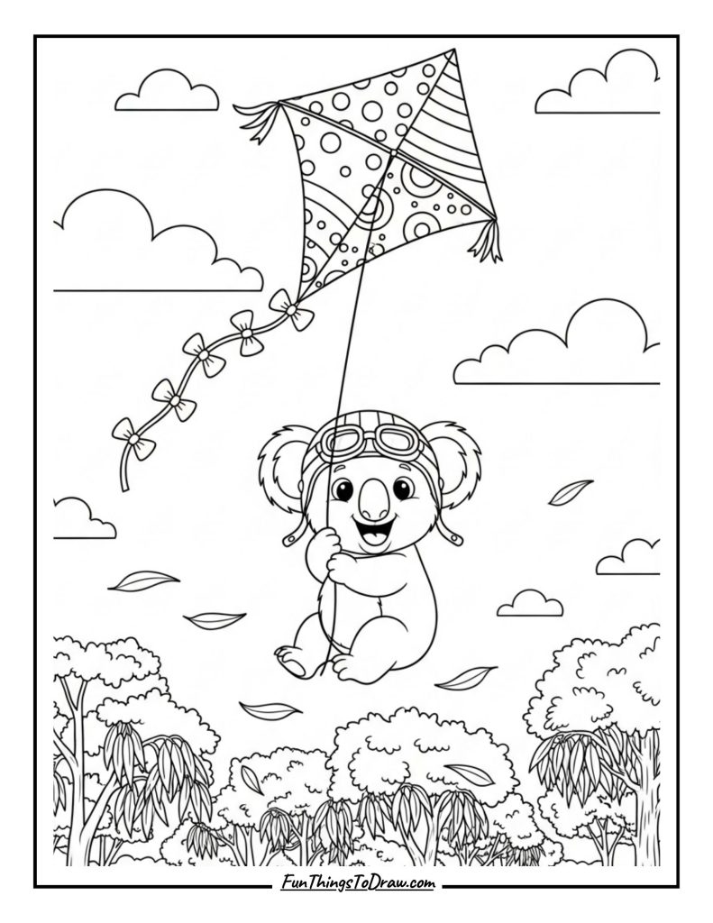 Koala with a Kite Coloring Sheet