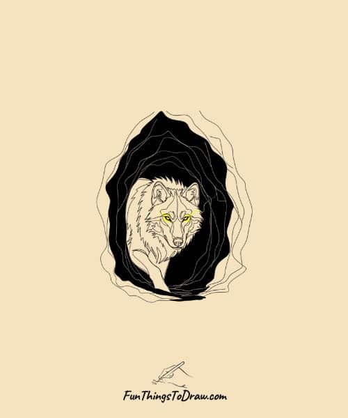 Drawing of wolf in cave