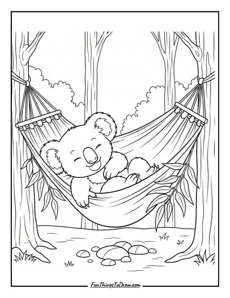 Koala in a Hammock Coloring Page