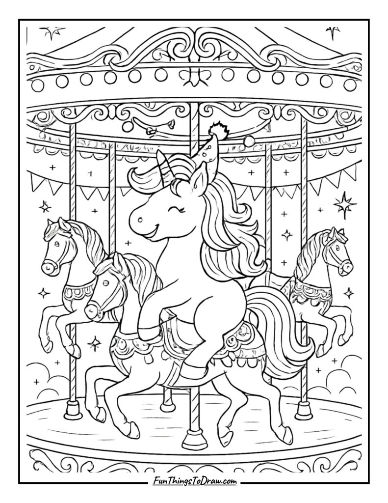 Carousel Unicorn Coloring Page