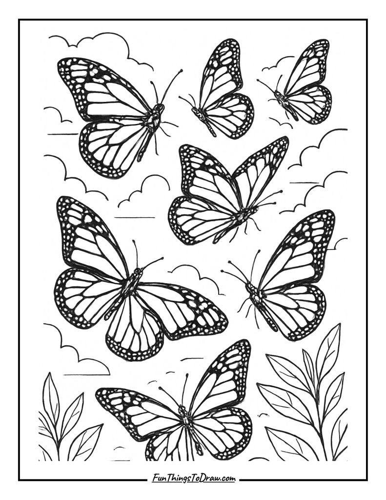 Migrating Monarch Butterflies Coloring Sheet