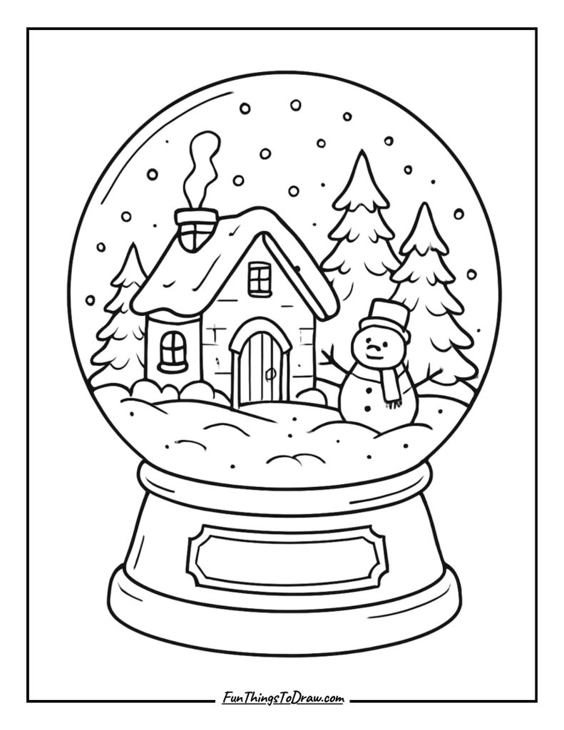 Snow Globe with a Winter Scene Coloring Sheet