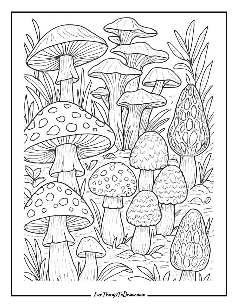 Autumn Mushroom Forest Coloring Idea