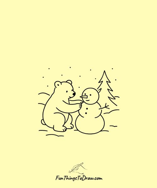 Bear making a snowman