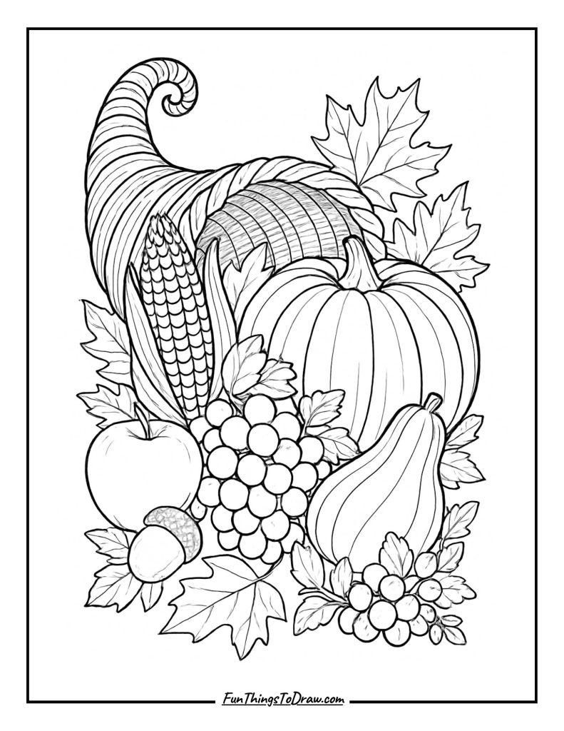 Harvest Cornucopia Coloring Page