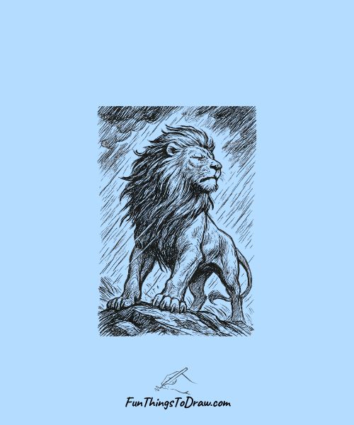 Drawing of Lion in Storm