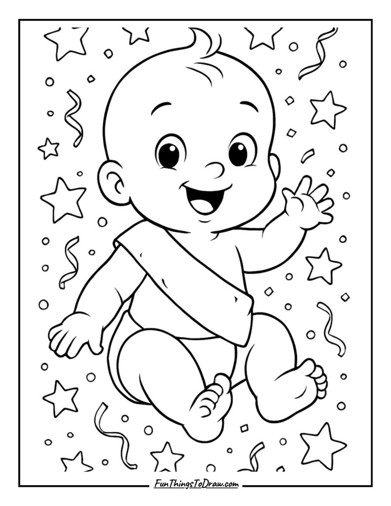 New Year's Baby Coloring Page