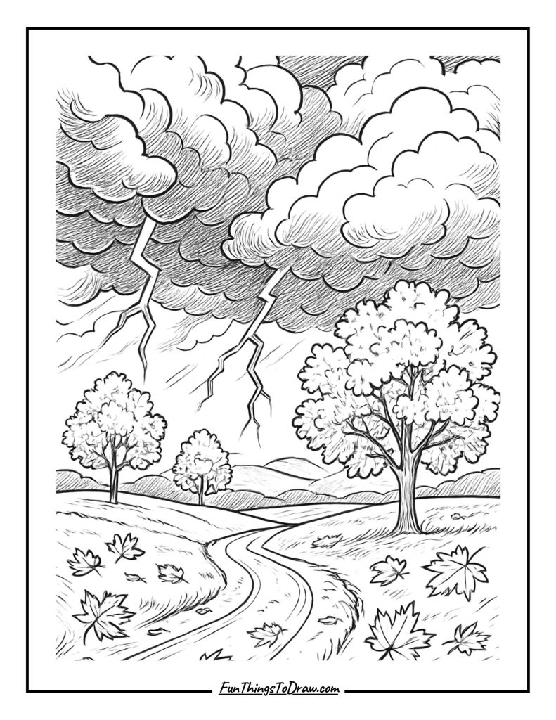 Autumn Storm Clouds Coloring Page