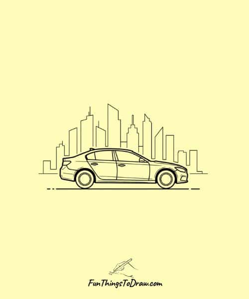 Easy Drawing of Car in a Cityscape