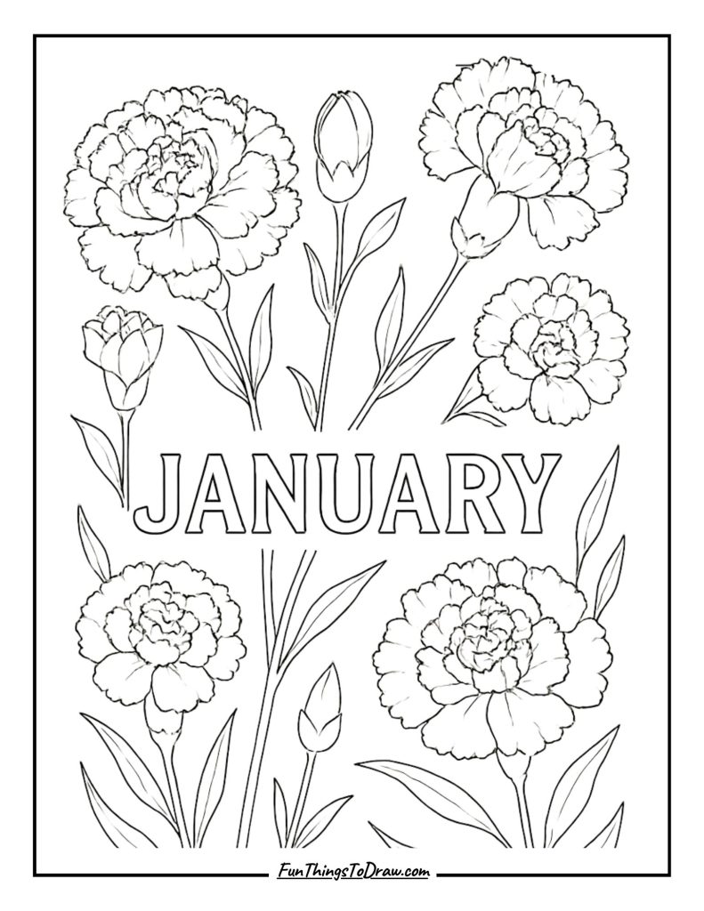January Birth Flower - Carnation Coloring Page