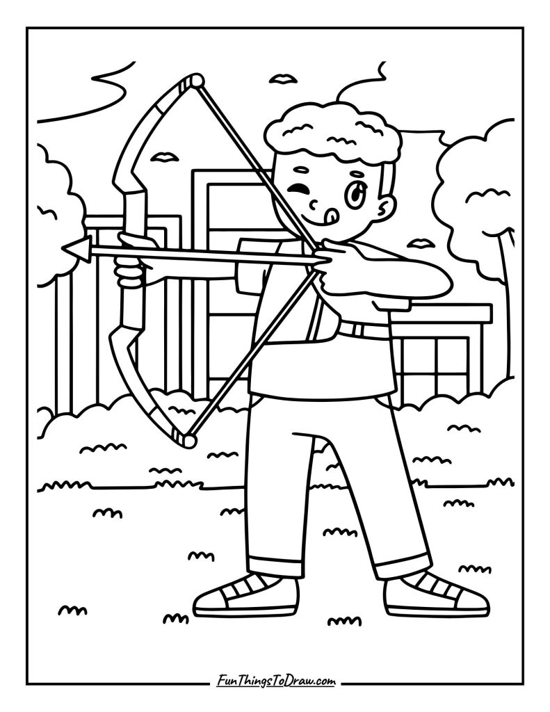 Archery Archer Raising Bow and Arrow Coloring Page