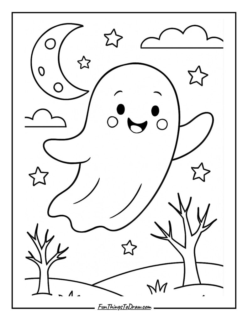 Friendly Halloween Ghost Coloring Page