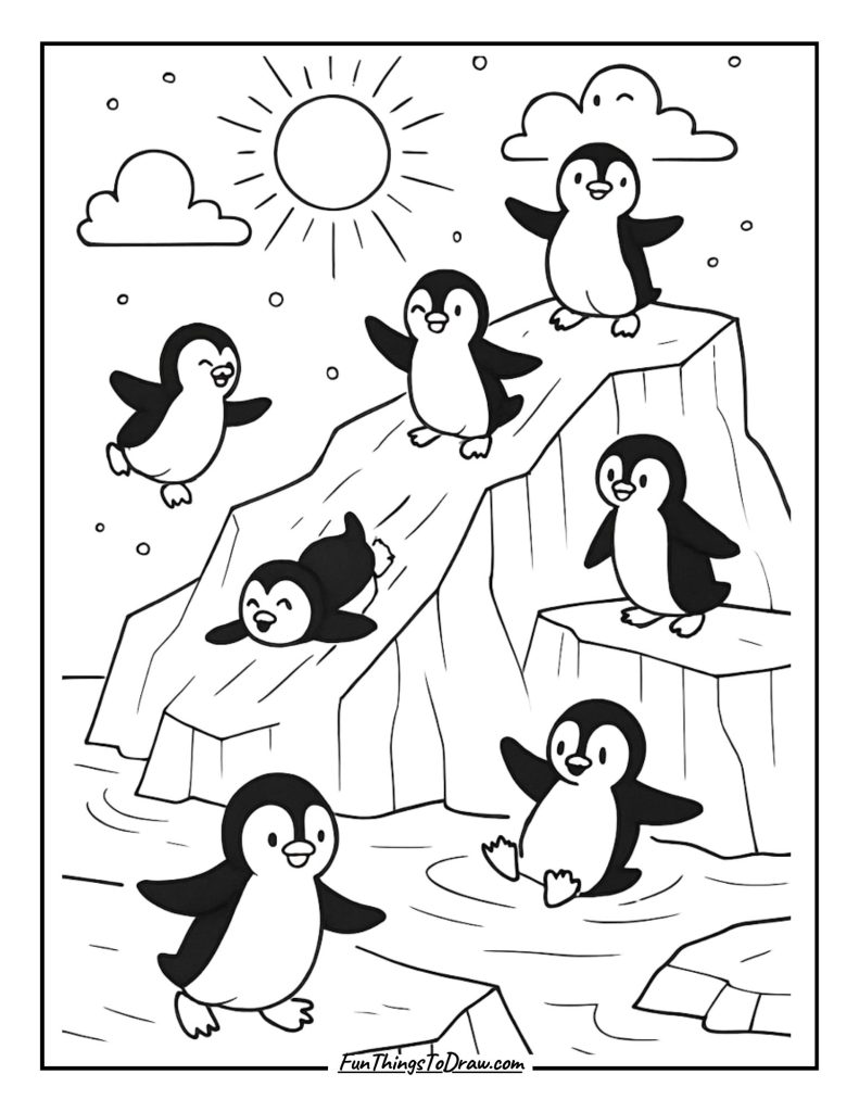 Penguins on an Iceberg Coloring Page