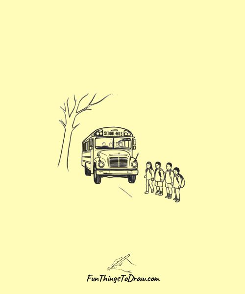 Drawing of School Bus on First Day